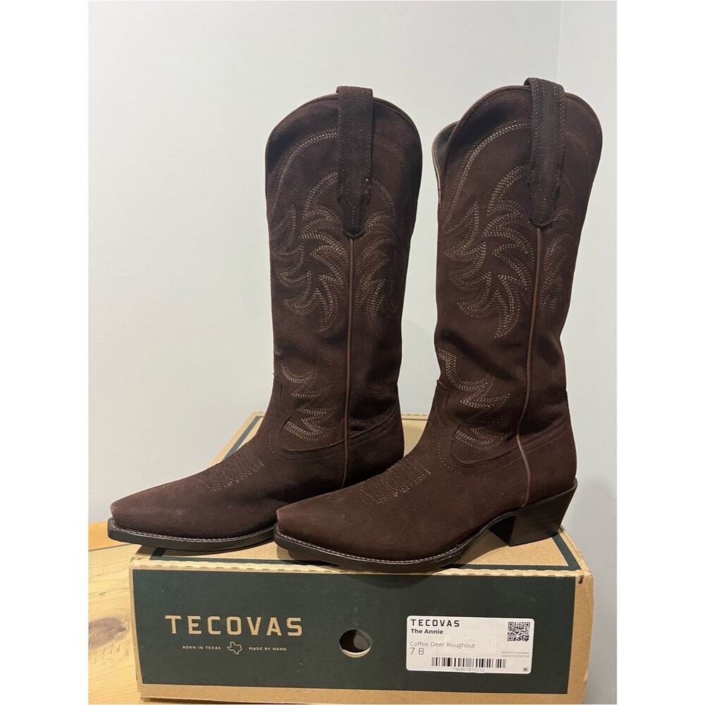 NIB Tecovas Annie Coffee Deerskin Heeled Cowboy Boots — size 7